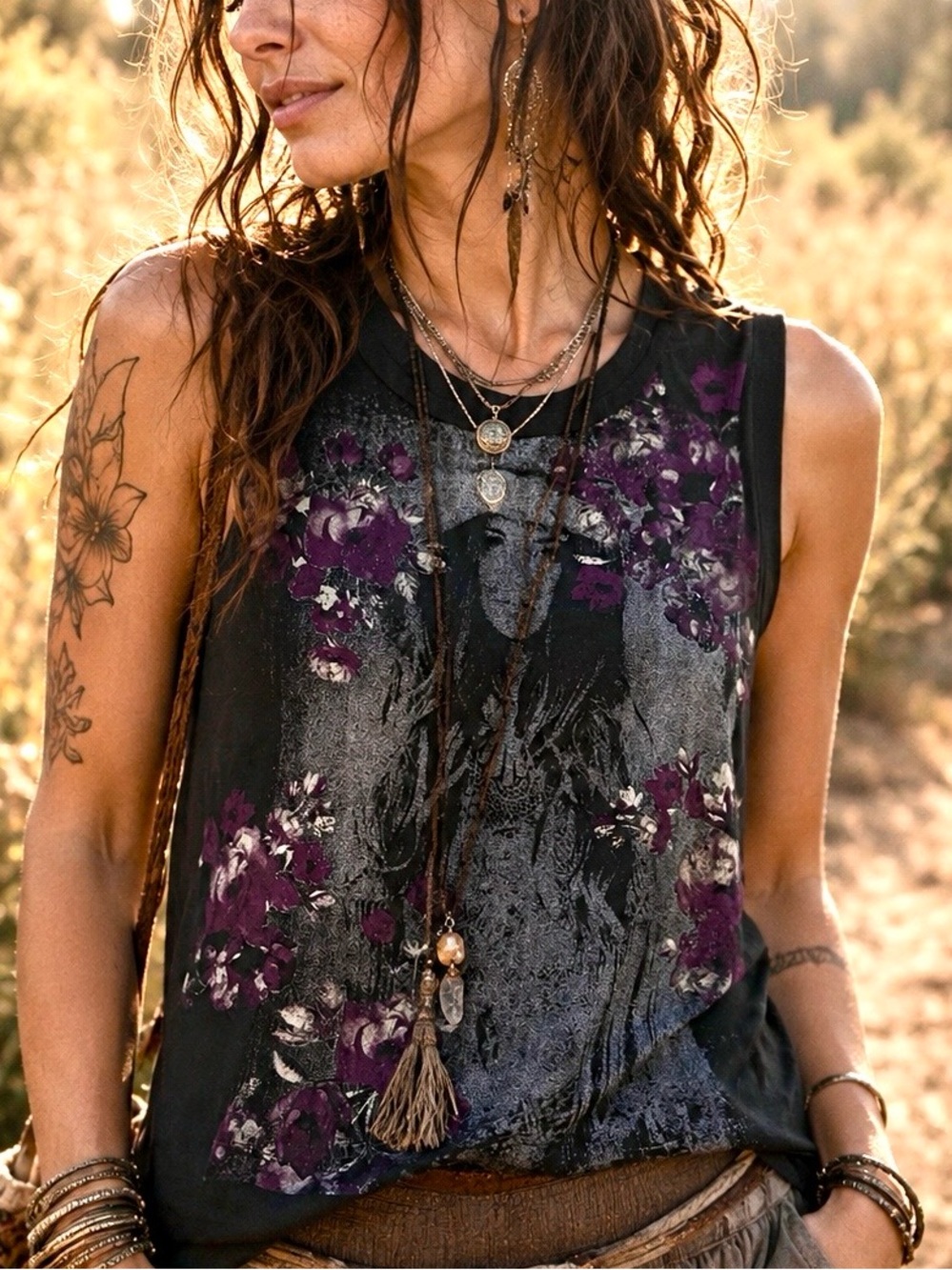 Spoiled Black Tank Top with Purple Floral Graphic